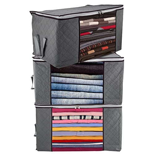 Corodo Aufbewahrungsbox, 3 Stück Aufbewahrungsbox mit Deckel Groß, Faltbare Kleiderschrank Organizer, Unterbett Aufbewahrungsbox für Kleidung, Bettdecken, Grau von Corodo