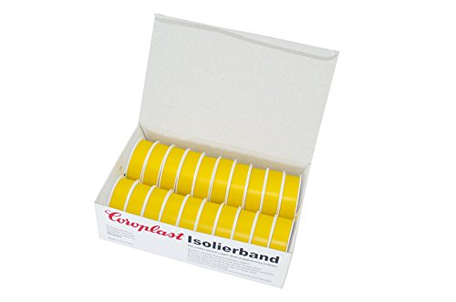 Isolierklebeband gelb – 20 Stück Isolierband VDE geprüft 10m pro Klebeband Rolle zur Isolierung von elektrischen Leitungen von Coroplast