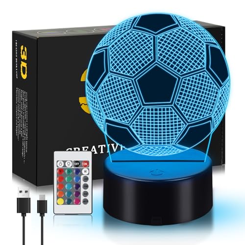 Fussball Geschenke Jungen Nachtlicht Kinder, Fußball Geschenke für Jungs, Fussball 3D Nachtlicht Optische Täuschung Lampe 16 Farben Ändern, Weihnachten Geburtstags Geschenke für Sport Fußballfans von Corpower