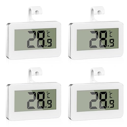 Kühlschrankthermometer, 4 Stück Digitale Wasserdichte Thermometer Kühlschrank, Kabelloses Innen Kühlschrank Thermometer mit LCD-Anzeige, Perfekt für Lnnen/Außen/Home/Cafés/Restaurants/Bars von Corpower