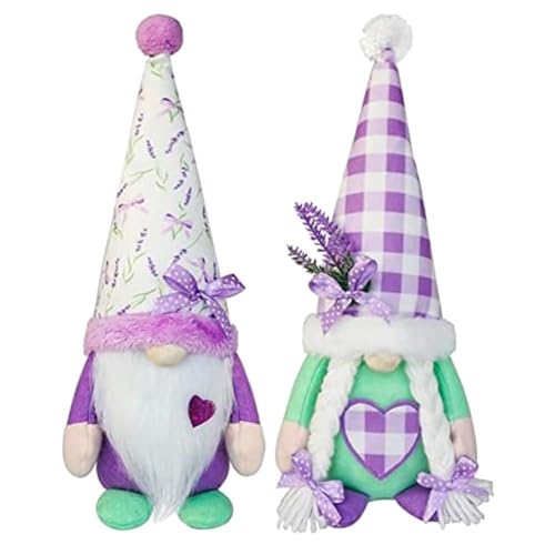 Correa 2 Stück Frühlingslavendel-GNOME Aus Plüsch, Skandinavische Tomte-Puppe, Gartenzwerg, Wie Abgebildet, Stoff + Baumwollfüllung, 16x14x9 cm, Dekoration für Bauernhof und Küche. von Correa