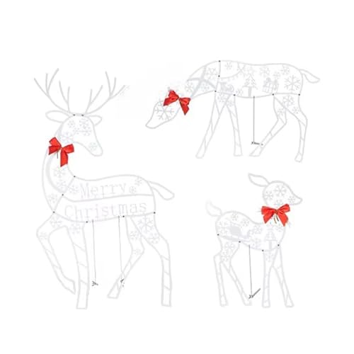 Correa 3 Stück Handgefertigte Weihnachtsdekoration Aus in Form Eines Elchhirsches und Eines LED-Lichts, Leuchtendes Glitzer-Rentier,Weihnachtsdekoration für Zuhause und Außenbereich von Correa