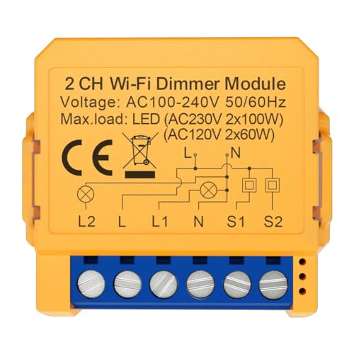 Correa Tuya WiFi Smart Dimmerschaltermodul 2CH Steuerung LED-Leuchten Dimmbarer Schalter Stufenloses Dimmen + Sprachsteuerung von Correa