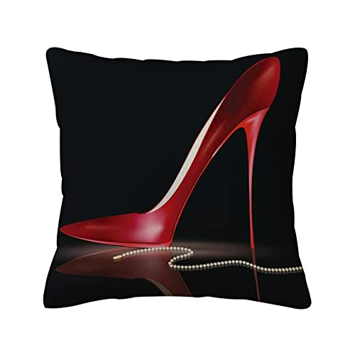 Correngo Kissenbezüge aus Baumwollleinen,Mode Mädchen Frau Sex Lady Girly Rote High Heels in Schwarz gem, Quadratischer Kissenbezug Home Sofa Dekoration Kissenbezug 18 "x 18" von Correngo