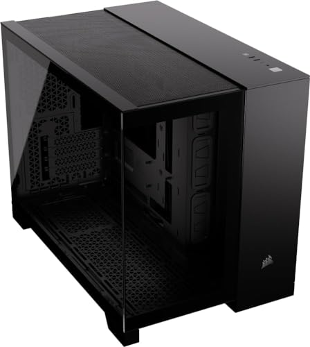 CORSAIR 2500X Small-Tower mATX-Doppelkammer-PC-Gehäuse – Gehärtetes Panoramaglas - Umgekehrte Verbindung Motherboard-Kompatibel – Keine Ventilatoren Inbegriffen – Schwarz von Corsair