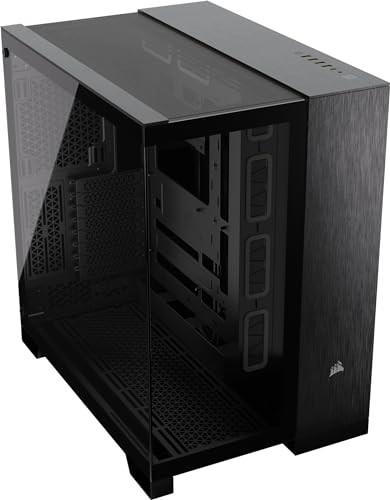 CORSAIR 6500X Mid-Tower ATX-Doppelkammer-PC-Gehäuse – Gehärtetes Panoramaglas - Umgekehrte Verbindung Motherboard-Kompatibel – Keine Ventilatoren Inbegriffen – Schwarz/Obsidian Aluminium von Corsair