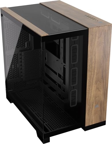 CORSAIR 6500X Mid-Tower ATX-Doppelkammer-PC-Gehäuse – Gehärtetes Panoramaglas - Umgekehrte Verbindung Motherboard-Kompatibel – Keine Ventilatoren Inbegriffen – Schwarz/Walnussholz von Corsair