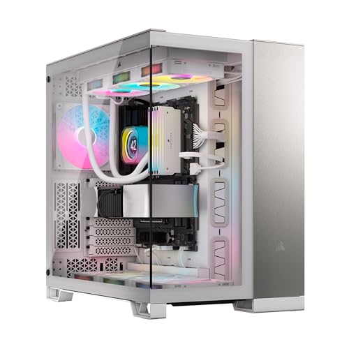 CORSAIR 6500X Mid-Tower ATX-Doppelkammer-PC-Gehäuse – Gehärtetes Panoramaglas - Umgekehrte Verbindung Motherboard-Kompatibel – Keine Ventilatoren Inbegriffen – Weiß/Satin-Grau Aluminium von Corsair