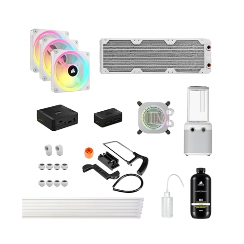 Corsair Hydro X Series iCUE LINK XH405i Individuelles Kühlungs-Kit – Hardline-Wasserkühlkreislauf – XC7 Elite CPU-Wasserkühler – XD5 Elite D5-Pumpe – 3X QX120 RGB-Lüfter – Weiß von Corsair