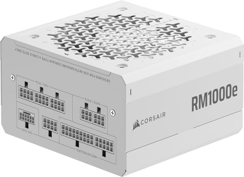 CORSAIR RM1000e (2025) Vollständig Modulares, Geräuscharmes ATX-Netzteil mit 12V-2x6-Kabel – ATX 3.1 & PCIe 5.1-Kompatibel, Cybenetics Gold-Effizienz, 105°C-Kondensatoren, Moderner Standby-Modus – Weiß von Corsair