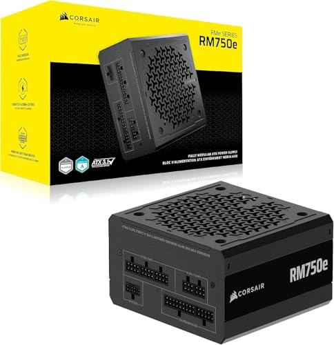 CORSAIR RM750e (2025) Vollmodulares Low-Noise ATX-Netzteil mit 12V-2x6-Kabel - ATX 3.1 & PCIe 5.1 konform, Cybenetics Gold Effizienz, 105°C bewertete Kondensatoren, moderner Standby-Modus, Schwarz von Corsair