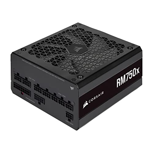 Corsair RM750x 80 PLUS Gold Vollmodulares 750 Watt ATX-Netzteil (135-mm-Lüfter mit Magnetschwebelager, Umfassende Kompatibilität, Japanische Kondensatoren, Extrem Schnelles Aufwachen) EU - Schwarz von Corsair