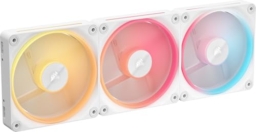 CORSAIR iCUE LINK LX120-R RGB 120mm PWM-Umkehrlüfter – Dreifach-Lüfter-Kit – Geräuscharm, CORSAIR Magnetische Kuppellagerung, Zwei Lichtschleifen, QuikTurn™-Schrauben, Null-Drehzahl-Modus – Weiß von Corsair