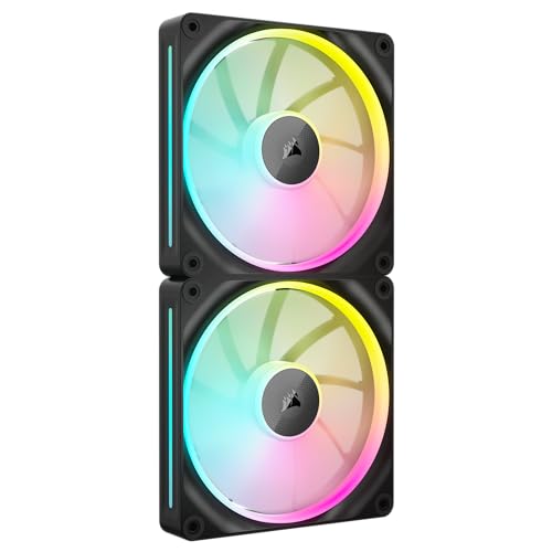 CORSAIR iCUE LINK LX140 RGB 140mm PWM-Lüfter Doppelpack – Zwei Lichtschleifen – Inklusive iCUE LINK System Hub – CORSAIR AirGuide Technologie – Schwarz von Corsair