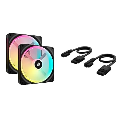 CORSAIR iCUE LINK QX140 RGB Starter Kit Bundle - Zwei 140mm Magnetic Dome RGB Lüfter - iCUE LINK System Hub - iCUE LINK Slim 200mm Straight/Slim 90° Kabel - Schwarz von Corsair