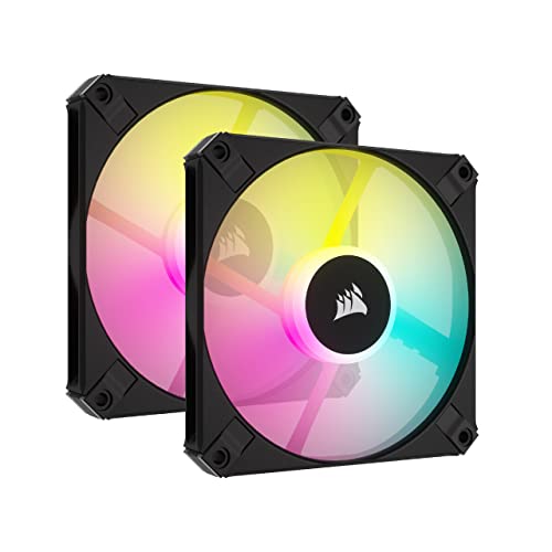 Corsair AF120 RGB Slim, 120-mm-PWM-Lüftersatz Mit Dynamischem Lager - Dünnes Profil Für Kleine Gehäuse - Bis zu 2000 U/min - 8 Adressierbare RGB-LEDs - Doppelpack Mit Lighting Node CORE - Schwarz von Corsair