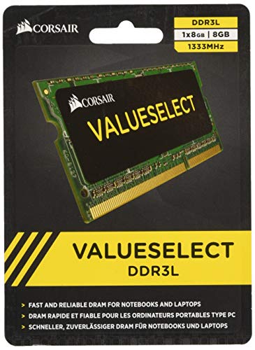 Corsair Value Select SODIMM 8GB (1x8GB) DDR3L 1333MHz C9 Speicher für Laptop/Notebooks - Schwarz CMSO8GX3M1C1333C9 von Corsair