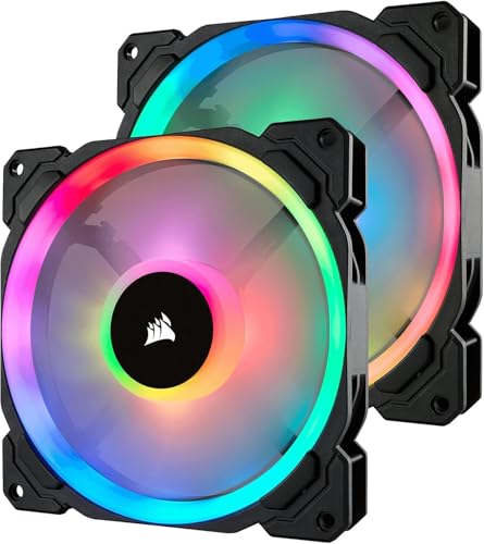 Corsair LL140 RGB LED PWM PC-Gehäuselüfter (140mm Dual Licht Loop RGB LED, Zweierpack mit Lighting Node PRO) schwarz, 2-er Pack von Corsair