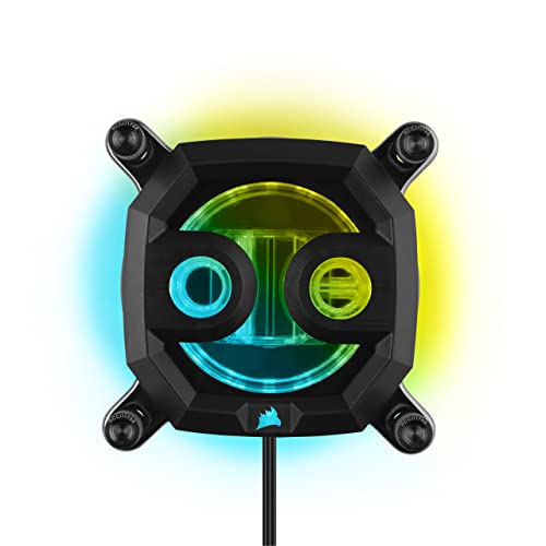 Corsair Hydro X Series XC7 RGB PRO CPU-Wasserblock für Intel LGA 1700, 1200, 115X und AMD-Sockel AM4 (Kupferkühlplatte, 110 Mikrokühlrippen, 16 RGB-LEDs, Mainboard-Adapterkabel inklusive) Schwarz von Corsair
