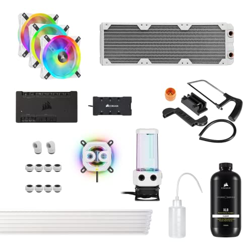 Corsair Hydro X Series iCUE XH305i RGB PRO Individuelles Kühlungs-Kit (Hardline-CPU-Kühlkreislauf, CPU-Wasserkühler, D5 Pumpen-Ausgleichsbehälter-Kombination, Radiator, 3 RGB-Lüfter, für Desktop) Weiß von Corsair