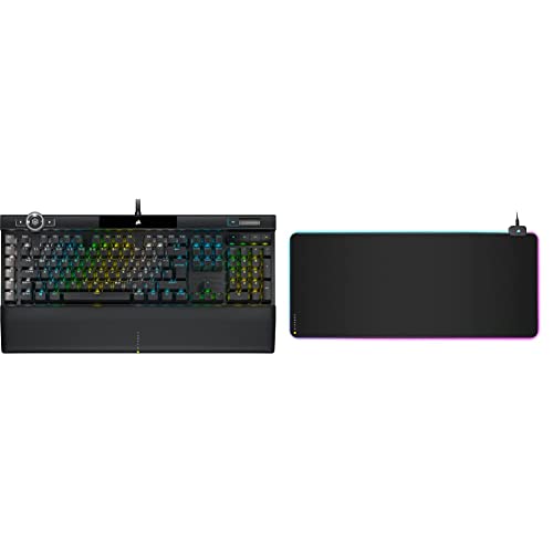 Corsair K100 RGB Optisch-Mechanische Gaming-Tastatur Schwarz & MM700 RGB Extended Gaming-Mauspad mit Stoffoberfläche (Oberfläche von 930 × 400 mm, USB-Hub mit Zwei Ports) Schwarz von Corsair