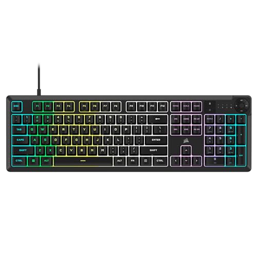 Corsair K55 CORE RGB Membran Kabelgebundenes Gaming-Keyboard – Leise, reaktionsschnelle Schalter – Spritzwassergeschützt – RGB mit Zehn Zonen – Medientasten – iCUE-kompatibel – QWERTY NA – PC, Mac – von Corsair