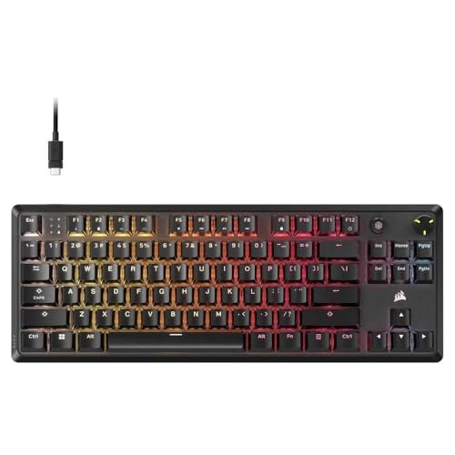Corsair K70 Core TKL RGB Tenkeyless Mechanische Gaming-Tastatur, MLX Red V2, vorgeschmiert, akustische Dämpfung, ABS-Abdeckungen, QWERTY ES – Schwarz von Corsair