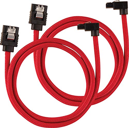 Corsair Premium Sleeved SATA 3 Kabel gewinkelt / gerade (6Gbps, 60 cm 90°) Rot von Corsair