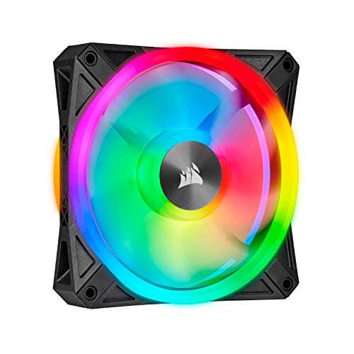 Corsair iCUE QL120 RGB, 120-mm-RGB-LED-PWM-Lüfter (34 Einzeln Ansteuerbare RGB-LEDs, Schwindigkeiten Bis zu 1,500 U/Min, Geräuscharm) Einzelpackung - schwarz von Corsair