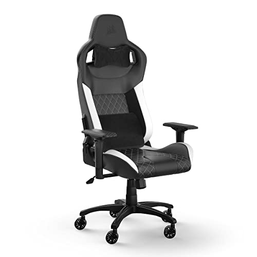 Corsair T1 RACE (2023) Fauteuil Gaming – Inspiré des Sports Automobiles – Revêtement en cuir synt – Armature en Acier – Accoudoirs 4D Hautement Ajustables – Noir et Blanc von Corsair