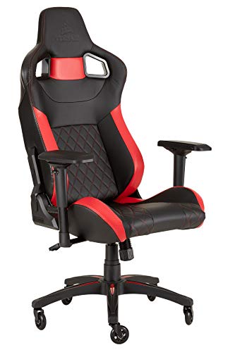 Corsair T1 Race - Kunstleder Gaming Rennsport Stuhl (Einfache Montage, Ergonomisch Schwenkbar, Verstellbare Sitzhöhe & 4D Armlehnen, Komfortable breite Sitzfläche mit hoher Rückenlehne) Rot von Corsair