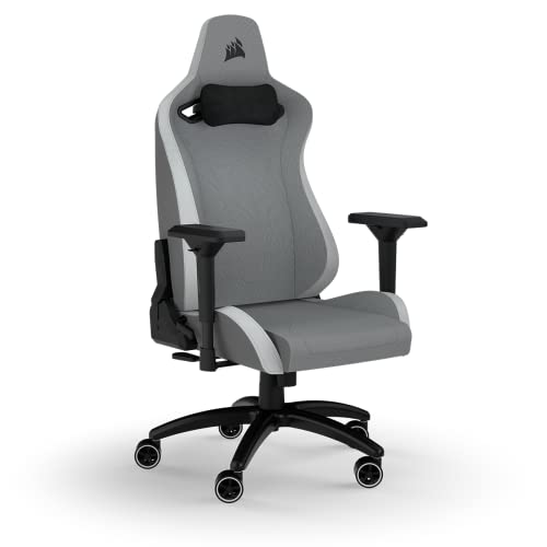 Corsair TC200 Gaming-Stuhl mit Stoffbezug, Standard Fit (Langanhaltenden Komfort, Bezug aus Weichem Stoff, Integrierte Lendenstütze aus Schaumstoff, 4D-Armlehnen) Hellgrau/Weiß von Corsair