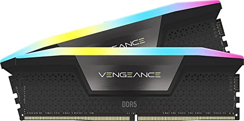 Corsair VENGEANCE RGB DDR5 RAM 64GB (2x32GB) 6000MHz CL30 Intel XMP iCUE Kompatibel Computer Speicher - Schwarz (CMH64GX5M2B6000C30) von Corsair