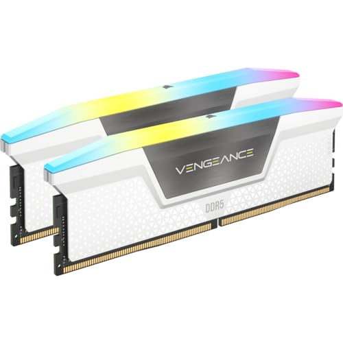 Corsair VENGEANCE RGB DDR5 RAM 32GB (2x16GB) 5600MHz CL36 Intel XMP iCUE Kompatibel Computer Speicher - Weiß (CMH32GX5M2B5600C36WK) von Corsair