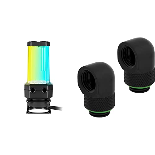 Corsair XD5 RGB Pumpen/Ausgleichsbehälter-Kombination- Schwarz CX-9040006-WW xd5 rgb gen2 & Hydro X Series 90° Abschlüsse Adapter Drehbar (Doppelpack, G1/4 Zoll BSPP Adaptergewinde) schwarz von Corsair