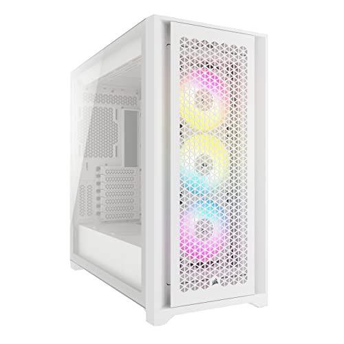 Corsair iCUE 5000D RGB Airflow Mid-Tower-Gehäuse, True White – 3 × AF120 RGB ELITELüfter, iCUE Lighting Node PRO-Beleuchtungssteuerung – Konstruktion Mit Hohem Luftdurchsatz - Weiß von Corsair