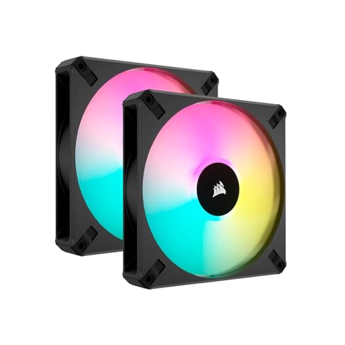 Corsair iCUE AF140 RGB ELITE 140 mm PWM Triple Fan Kit - Eight RGB LEDs Pro Fan - AirGuide Technology - Fluid Dynamic Bearing - Includes iCUE Lighting Node Core Controller - Black von Corsair