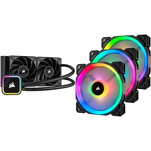 Corsair iCUE H100i RGB Elite CPU-Flüssigkeitskühler, Schwarz & LL120 RGB LED PWM PC-Gehäuselüfter (120mm Dual Licht Loop RGB LED, Dreierpack mit Lighting Node PRO) schwarz von Corsair