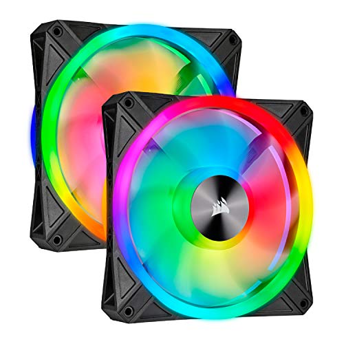 Corsair iCUE QL140 RGB, 140-mm-RGB-LED-PWM-Lüfter (68 Einzeln Ansteuerbare RGB-LEDs, Schwindigkeiten Bis zu 1,250 U/Min, Geräuscharm) 2er-Pack mit Lighting Node Core - schwarz von Corsair
