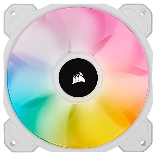 Corsair iCUE SP120 RGB ELITE Performance 120mm-PWM-Einzellüfter (CORSAIR AirGuide-Technologie, acht ansteuerbare RGB-LEDs, leise 18 dBA, PWM- gesteuert, bis zu 1.500 U/min mit 81,04 m³/h) Weiß von Corsair