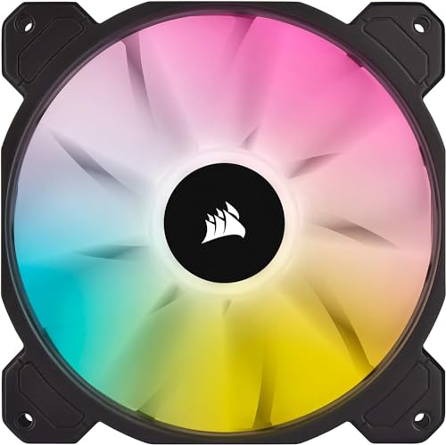 Corsair iCUE SP140 RGB ELITE Performance 140mm-PWM-Einzellüfter (CORSAIR AirGuide-Technologie, Acht Ansteuerbare RGB-LEDs, Leise 18 dBA, PWM-Gesteuerte, Bis zu 1.200 U/min mit 115,7 m³/h) Schwarz von Corsair