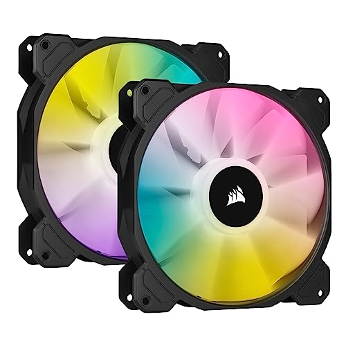 Corsair iCUE SP140 RGB ELITE Performance 140mm-PWM-Lüfter 2er-Pack mit iCUE Lighting Node CORE (CORSAIR AirGuide-Technologie, Acht Ansteuerbare RGB-LEDs, Leise 18 dBA, Bis zu 1.200 U/min) Schwarz von Corsair