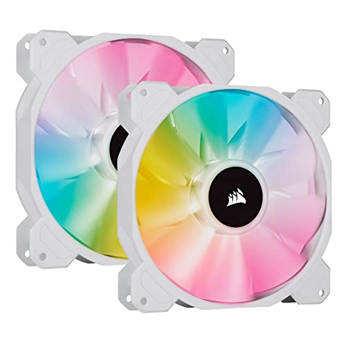 Corsair iCUE SP140 RGB ELITE Performance 140mm-PWM-Lüfter 2er-Pack mit iCUE Lighting Node CORE (CORSAIR AirGuide-Technologie, acht ansteuerbare RGB-LEDs, leise 18 dBA, bis zu 1.200 U/min) Weiß von Corsair