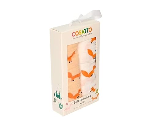 Cosatto - Musselintücher für Baby - Musselin Duo - Neugeborene Essentials - Baby Swaddle - Burping - Baby Mulltücher Pack - Baby Essentials - Geschenke - Mr Fox von Cosatto