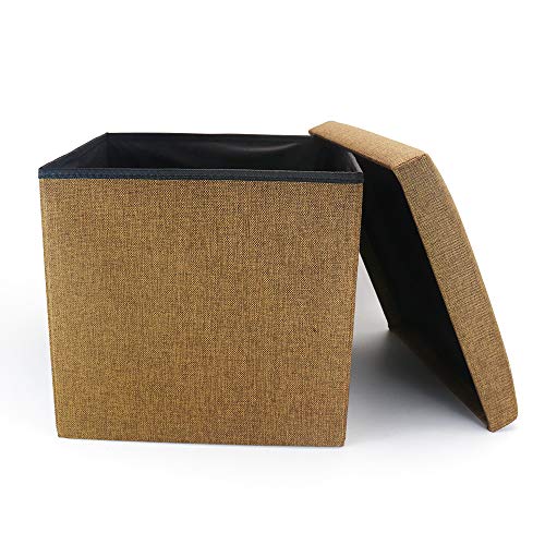 Cosaving Sitzhocker mit Stauraum Aufbewahrungsbox Fußhocker Faltbar Aufbewahrungshocker Hocker mit Stauraum Polsterhocker Sitztruhe Aufbewahrungsbox,Leinenimitat 30x30x30 cm Braun von Cosaving