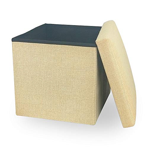 Cosaving Sitzhocker mit Stauraum Aufbewahrungsbox Fußhocker Faltbar Aufbewahrungshocker Hocker mit Stauraum Polsterhocker Sitztruhe Aufbewahrungsbox Leinenimitat 30x30x30 cm Beige von Cosaving