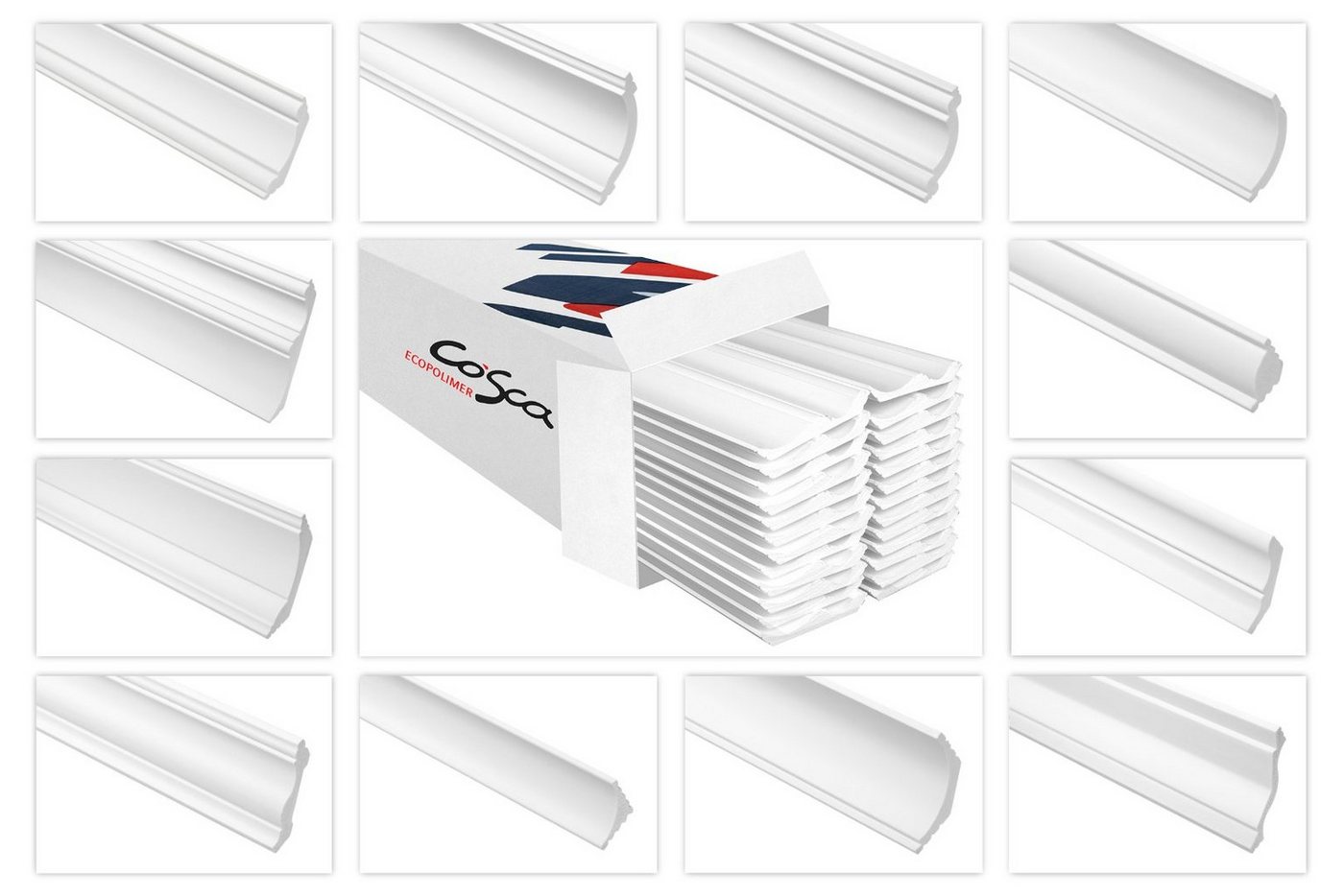 Cosca Eckprofil CK20 (Deckenleisten Sparpaket aus Ecopolymer / HDPS - Stuckleisten weiß, leicht und schlagfest - 20 Stück / 40 Meter) von Cosca