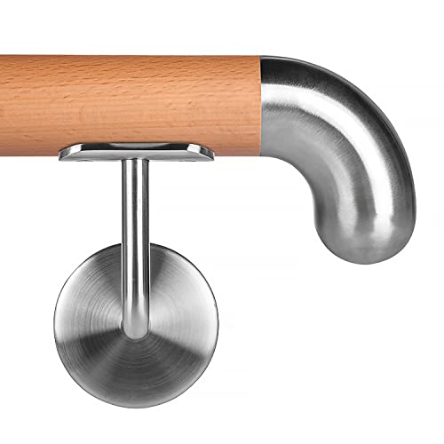 Buche leicht gedämpft Holzhandlauf Ø 42,4 mm Wandhandlauf 140 cm 2 Halter gebogen rund senkrecht von Cosch Edelstahl