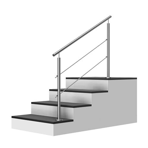 Edelstahl Treppengeländer/Außengeländer, 1,3m lang, 0,9m hoch, Aufmontage, je 2 Pfosten + Handlauf mit Kugelring + 2 Querstäbe + Zubehör, Winkelverstellbar (L:1300mm H:900mm) von Cosch Edelstahl