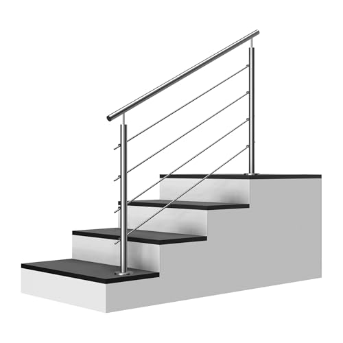 Edelstahl Treppengeländer/Außengeländer, 1,4m lang, 0,9m hoch, Aufmontage, je 2 Pfosten + Handlauf mit Kugelring + 4 Querstäbe + Zubehör, Winkelverstellbar (L:1400mm H:900mm) von Cosch Edelstahl